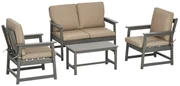 Outsunny Set Mobilier de Terasă din 4 Piese, Set Canapea Dublă, 2 Scaune și Măsuță de Cafea, 65x70x80 cm, Gri | Aosom Romania