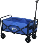 Outsunny Trolley de 62L pentru Festivaluri pe Roți, Cărucior de Grădină Pliabil, Wagon Compact cu Capacitate 120kg, Mâner Reglabil și Geantă pentru Plajă, Camping, Festivaluri, Albastru | Aosom Romania