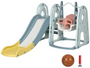 HOMCOM Set de Joacă pentru Copii cu Leagăn, Tobogan, Coș de Baschet și Scară, 150x190x100 cm, Multicolor | Aosom Romania