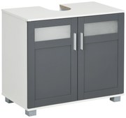 kleankin Dulap pentru sub lavoar Dulap de baie sub lavoar cu 2 uși din sticlă securizată 69x35x59 cm Alb și Gri | Aosom Romania