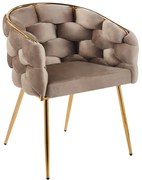 Scaun dining, tapiterie catifea, cadru metalic auriu, Maro Gri