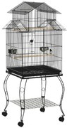 PawHut Colivie pentru Păsări din Oțel și Lemn cu Tavă Detașabilă, 4 Roți și Recipient pentru Alimente, 51,5x50x140 cm, Negru | Aosom Romania