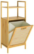 Casaria Raft de bambus cu coș de rufe DORIS, 40x30x95cm, maro/crem