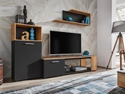 Mobilier living Mantes ZWT1 (negru mat + stejar wotan). 1097673