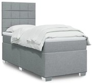 vidaXL Pat box spring cu saltea, gri deschis, 90x190 cm, textil