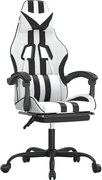 vidaXL Scaun de gaming cu suport picioare, alb/negru, piele ecologică