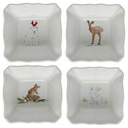 Set 4 vase de copt din gresie cu model de Crăciun Casafina Deer Friends, 10 x 10 cm