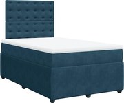 vidaXL Pat box spring cu saltea, albastru închis, 120x190 cm, catifea