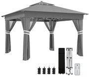 Outsunny Foisor tip pop-up 3 x 3(m),20 lumini LED alimentate de la soare,geanta cu roti, 4 saci de greutate, inaltime reglabila, Gri | Aosom Romania