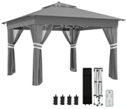 Outsunny Foisor tip pop-up 3 x 3(m),20 lumini LED alimentate de la soare,geanta cu roti, 4 saci de greutate, inaltime reglabila, Gri | Aosom Romania