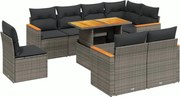 vidaXL Set canapele de grădină, 9 piese, cu perne, gri, poliratan