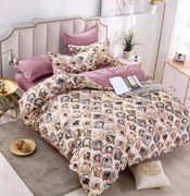 Lenjerie Din Bumbac Tip Finet 6 Piese Pentru Pat Dublu, Pene Colorate De Paun