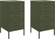vidaXL Noptiere, 2 buc., verde măsliniu, 36x39x68 cm, oțel