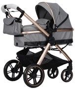 Carucior nou nascuti 2 in 1 NOVOKIDS™ X2000 series, Cu geanta bebe, Cadru Aluminiu Gold, Amortizoare, Roti din cauciuc plin AVE, Landou, Spatar