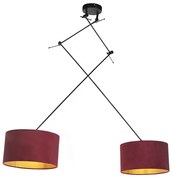 Lampă suspendată neagră cu abajururi din catifea roșie și aurie 35 cm cu 2 lumini - Blitz