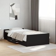 vidaXL Cadru de pat cu sertare, negru, 75x190 cm, lemn prelucrat