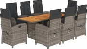 vidaXL Set mobilier grădină cu perne, 9 piese, gri, poliratan