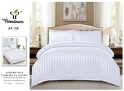 Lenjerie pat dublu, 4 Piese, Damasc Finetat Deluxe, Cu Elastic - Alb