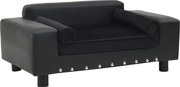 vidaXL Canapea pentru câini, negru, 81x43x31cm, pluș & piele ecologică