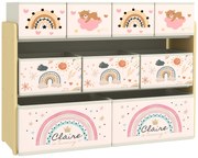 AIYAPLAY Etajeră Depozitare Jucării cu 3 Niveluri și 9 Cutii de Țesătură, Mobilier Depozitare Jucării, 93x30x70 cm, Galben | Aosom Romania