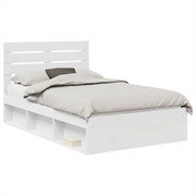 vidaXL Cadru de pat cu headboard Alb 135 x 190 cm Lemn de pin masiv