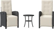 vidaXL Set bistro cu perne, 3 piese, negru, poliratan