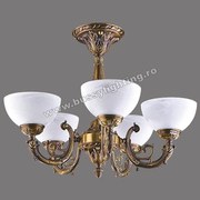 Lustra Polo cu 5 Brate, Desing Clasic, Finisaj Bronz Antic, Abajur Alb - Bussy Lighting 7192-52-45