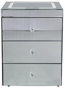 Noptieră inteligentă multifuncțională, din sticla tip oglindă, 3 sertare, LED-uri tactile, 3 tipuri de culoare, încărcare fără fir si USB, Difuzor Bluetooth, sticla securizata, 40x40x60 cm