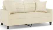 vidaXL Canapea cu 2 locuri cu pernuțe, crem, 140 cm, piele ecologică