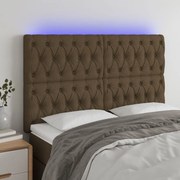 vidaXL Tăblie de pat cu LED, maro închis, 144x7x118/128 cm, textil