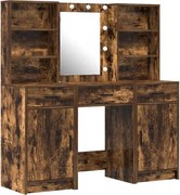 vidaXL Set masă de toaletă cu LED 3 pcs Stejar fumuriu Lemn compozit