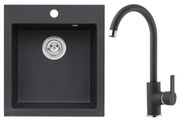 ALVEUS SETA737 - Chiuvetă de bucătărie CORTINA + baterie pentru chiuvetă TONIA granit/negru