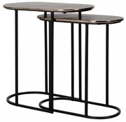 Set 2 masute de cafea ovale din metal Chandon 56x50x57 cm negru/maro
