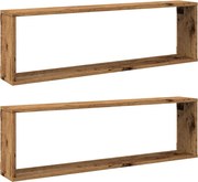 vidaXL Rafturi de perete cub, 2 buc., lemn vechi, 100x15x30 cm, lemn