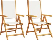 vidaXL Scaune de grădină 2 buc., alb crem, lemn masiv acacia și textil