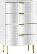 HOMCOM Comodă cu 4 Sertare din Lemn MDF, Comodă Modernă cu Mânere și Picioare Aurii, 60x40x96 cm, Alb | Aosom Romania