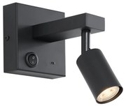 Lampă de perete modernă neagră cu USB-C înclinabilă - Rex
