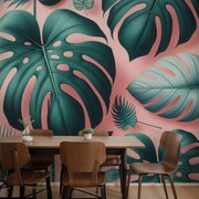 Fototapet - Monstera pe roz (147x102 cm)
