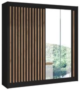 Dulap SANTINO cu oglindă, 203 x 215 cm, negru/stejar craft