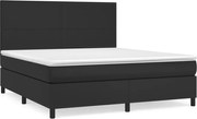 vidaXL Pat box spring cu saltea, negru, 180x200 cm, piele ecologică