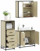 vidaXL Set mobilier de baie, 3 piese, stejar sonoma, lemn prelucrat