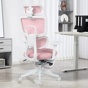 Scaun Ergonomic Premium cu Suport pentru Picioare, Reclinare 145°, Tetieră Reglabilă, Cotiere 3D, Suport Lombar Elastic și Șezut cu adâncime reglabilă, Roz