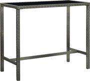 vidaXL Masă de bar de grădină, gri, 130x60x110 cm, poliratan și sticlă