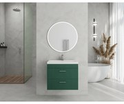 Set dulap baza suspendat verde cu 2 sertare si lavoar alb Drop Lines Diana 60 cm