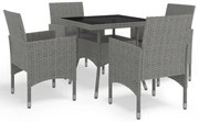 vidaXL Set mobilier de exterior, 5 piese, gri, poliratan și sticlă
