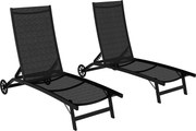 Outsunny Set de 2 șezlonguri din aluminiu și textilenă cu roți, spătar înclinabil, greutate max. 150 kg, negru | Aosom Romania