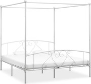 vidaXL Cadru de pat cu baldachin, alb, 180 x 200 cm, metal