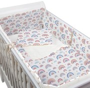 Set lenjerie 5 piese din flanel Kidizi Beige Rainbow, perna bebelus, plapumioara, aparatori si cearceaf