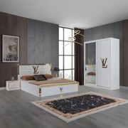 Set Mobila De Dormitor Luis Alb, pat 160x200cm,  dulap 150x208cm, noptiere