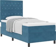 vidaXL Pat cu arcuri cu saltea Albastru închis 90 x 190 cm Catifea